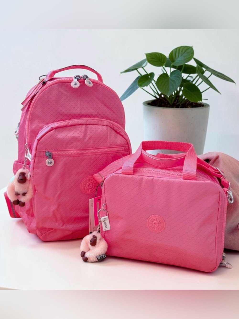 KIPLING School Laptop Backpack & Miyo Insulated Lunch Bag Pink Mermaid Embossed